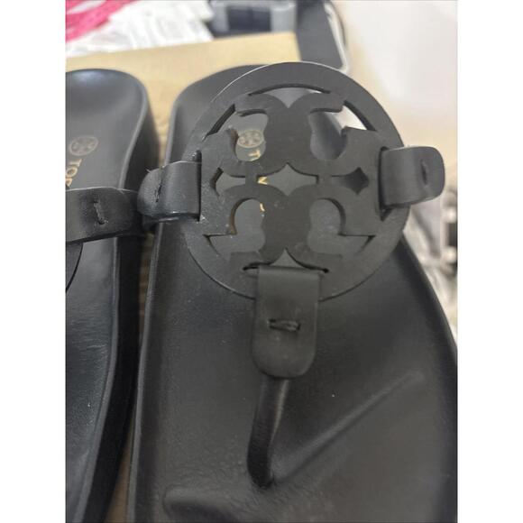 Tory Burch Miller Cloud Leather Sandal BLACK US 5 AUTHENTIC - Picture 2 of 16